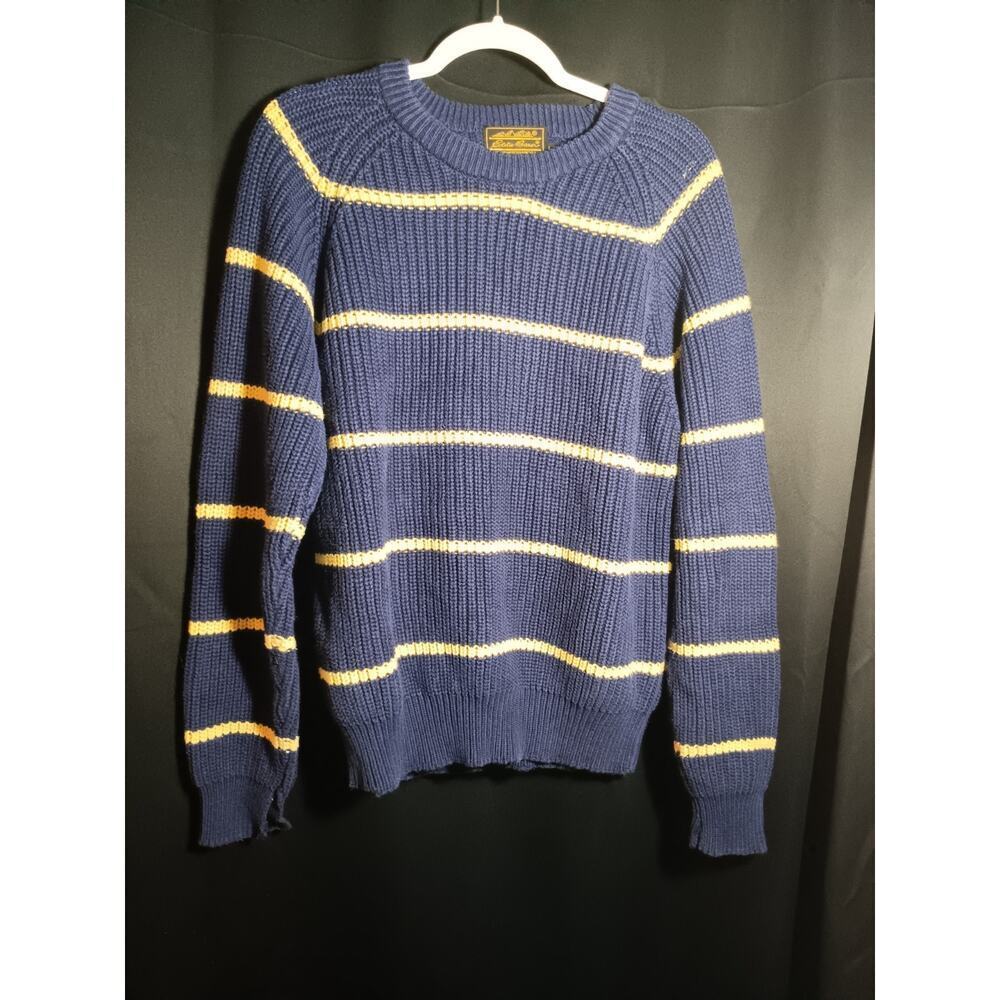 Gold Label Eddie Bauer Women’s Large Navy Sweater Gold Stripe Pullover Knit - Picture 1 of 6